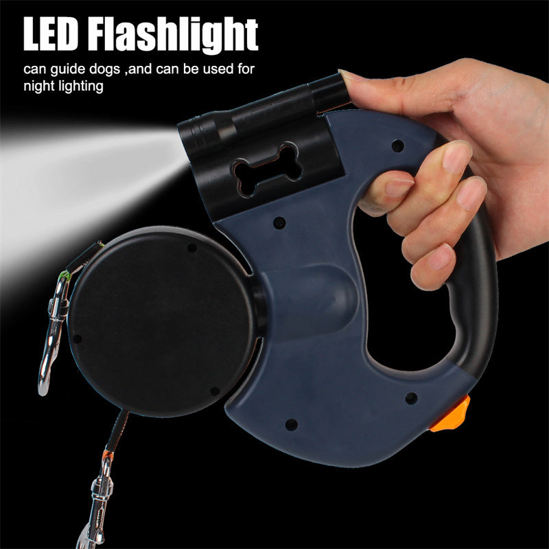 Reflective Retractable Dual Dog Leash with 360° Swivel & LED Light - Best Dog Bargains