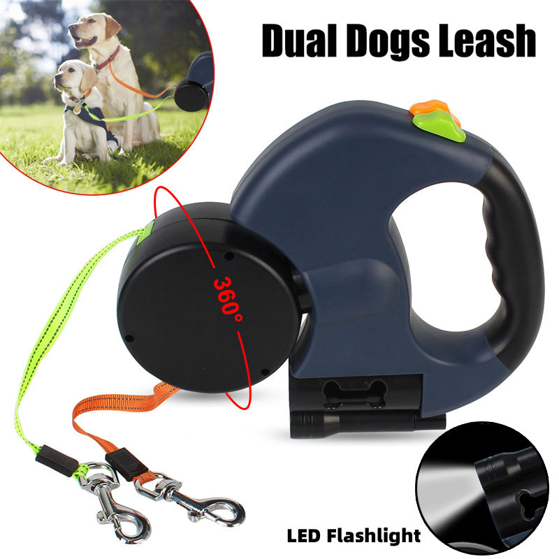Reflective Retractable Dual Dog Leash with 360° Swivel & LED Light - Best Dog Bargains